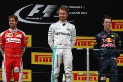 Podium: winner Nico Rosberg, Mercedes AMG F1 Team, second place Sebastian Vettel, Ferrari, third place Daniil Kvyat, Red Bull Racing