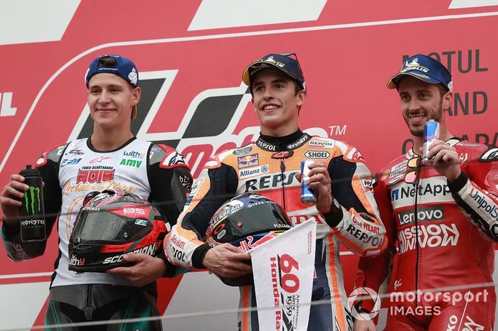 Podio: 1º Marc Marquez, 2º Fabio Quartararo, 3º Andrea Dovizioso