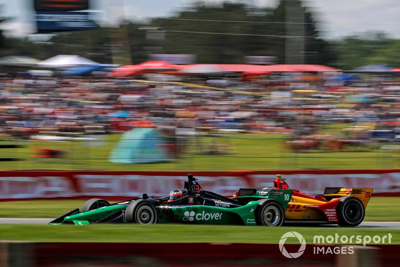 Felix Rosenqvist, Chip Ganassi Racing Honda, Ryan Hunter-Reay, Andretti Autosport Honda