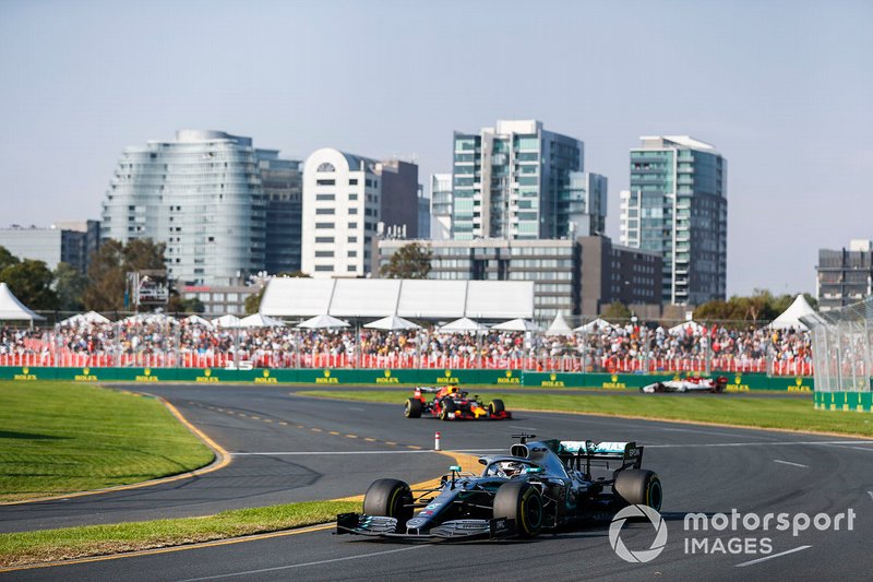 Lewis Hamilton, Mercedes AMG F1 W10, leads Max Verstappen, Red Bull Racing RB15