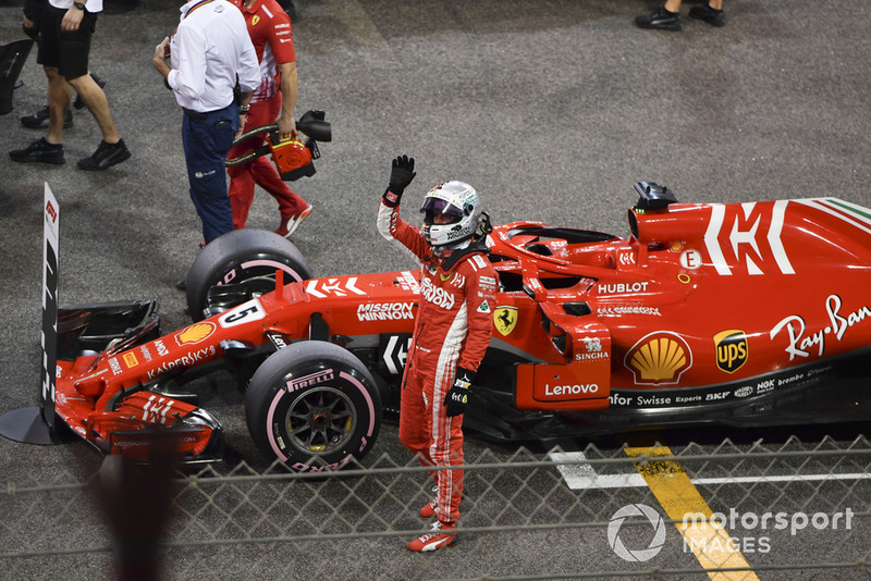 Sebastian Vettel, Ferrari SF71H celebrates in Parc Ferme