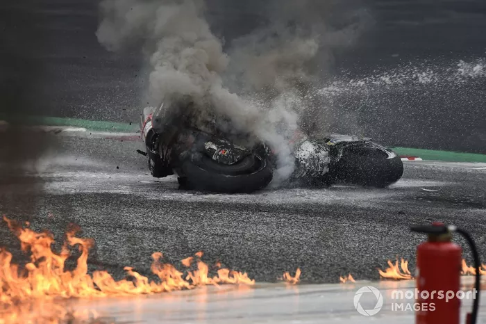 Fire after a crash at turn 2
