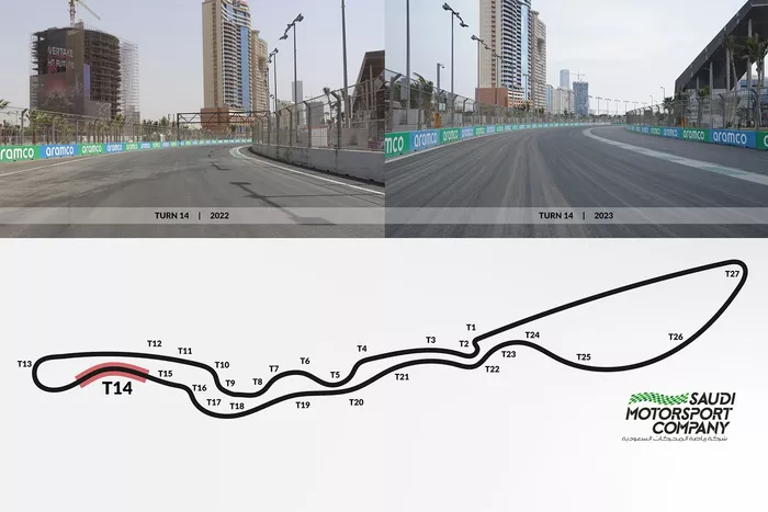 Circuito de Yeda, curva 14, comparación entre 2022 y 2023