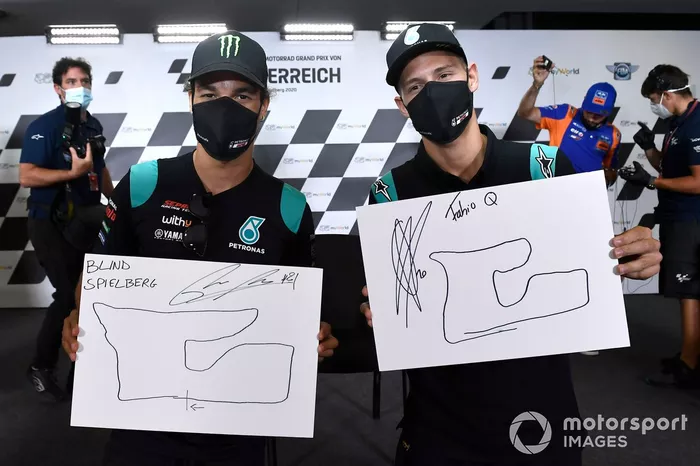 Franco Morbidelli, Petronas Yamaha SRT, Fabio Quartararo, Petronas Yamaha SRT con los dibujos del circuito que hicieron con los ojos cerrados