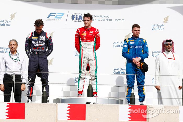 Podium: ganador, Charles Leclerc, PREMA Racing, segundo, Luca Ghiotto, RUSSIAN TIME, tercero, Oliver Rowland, DAMS