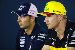 Sergio Perez, Force India, and Nico Hulkenberg, Renault Sport F1 Team, in the Press conference