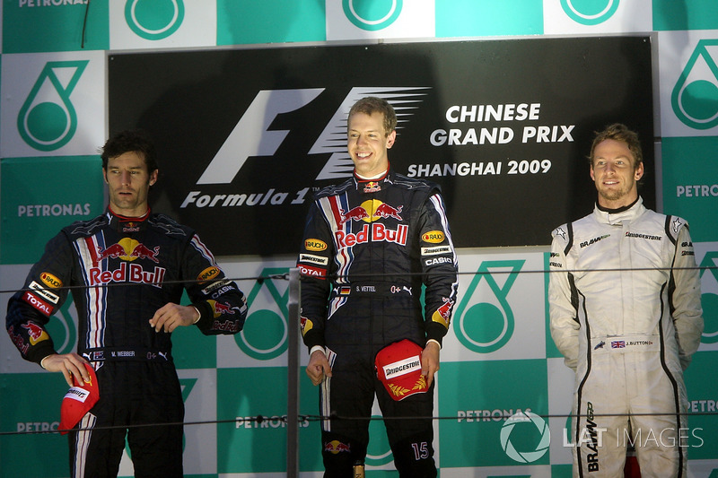 Mark Webber, Red Bull Racing, Sebastian Vettel, Red Bull Racing and Jenson Button, Brawn Grand Prix 