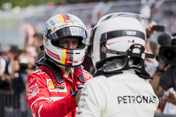 Second place Sebastian Vettel, Ferrari, congratulates Race winner Valtteri Bottas, Mercedes AMG F1, in Parc Ferme