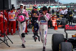 Esteban Ocon, Sahara Force India and Sergio Perez, Sahara Force India in parc ferme