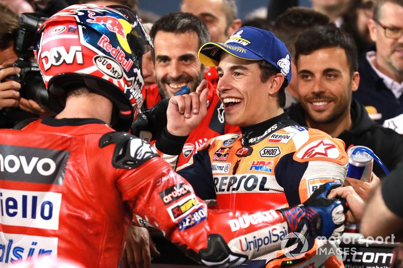 Andrea Dovizioso, Ducati Team, Marc Marquez, Repsol Honda Team al Parco chiuso