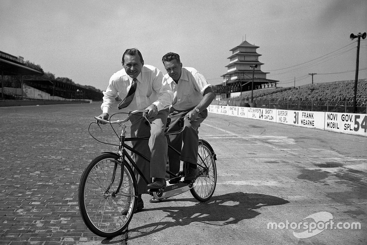 Poor Ted is apparently destined to finish behind someone yet again… Here he shares a tandem with the great Wilbur Shaw, three-time Indy 500 winner and the man who helped revive the Speedway after WWII.