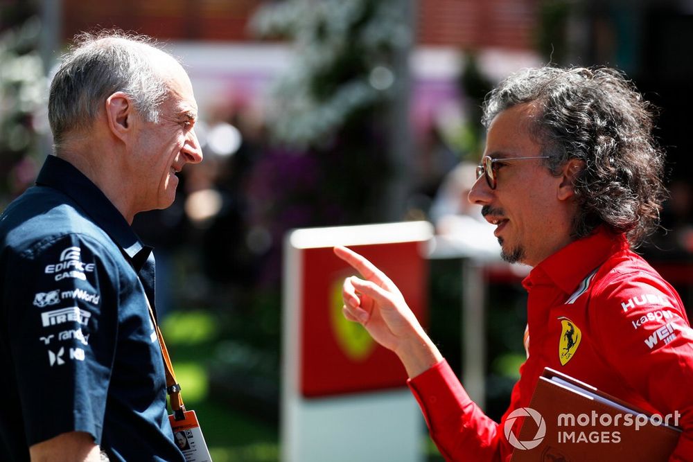 Franz Tost, Team Principal, AlphaTauri, with Laurent Mekies, Sporting Director, Ferrari