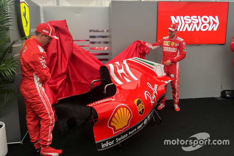 Sebastian Vettel, Kimi Raikkonen, Ferrari, présentent la livrée Mission Winnow