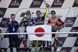 Podium: winnaar Valentino Rossi, Yamaha Factory Racing, tweede Jorge Lorenzo, Yamaha Factory Racing,