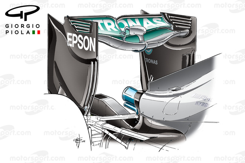 Mercedes W07 rear wing, no monkey seat, Baku GP