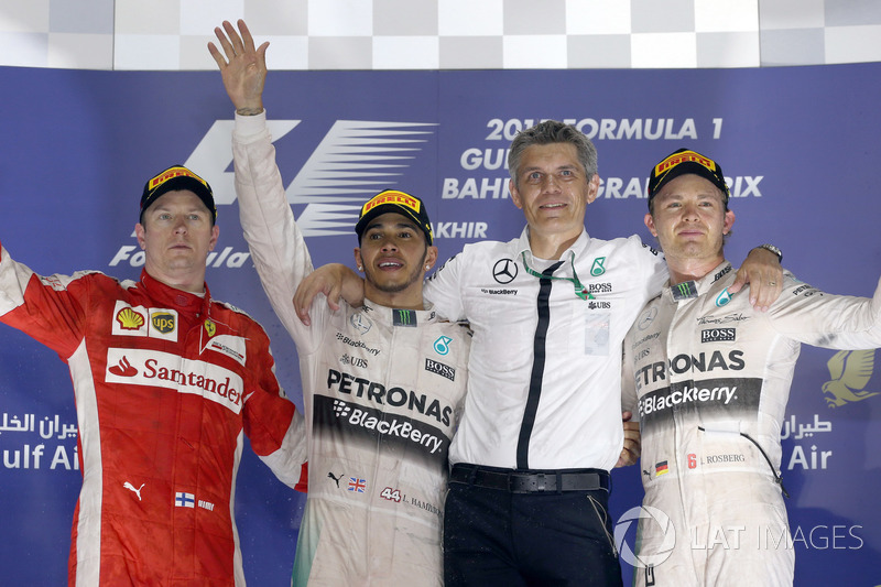 Podium: second place Kimi Raikkonen, Ferrari, Race winner Lewis Hamilton, Mercedes AMG F1, secondpla