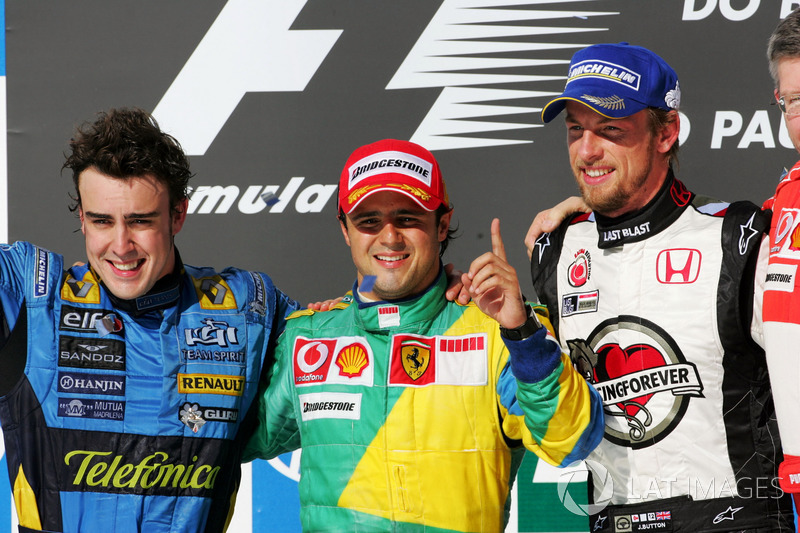 Podium: second place Fernando Alonso, Renault F1 Team, Race winner Felipe Massa, Ferrari, third plac