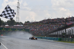 Max Verstappen, Red Bull Racing RB14 takes the chequered flag