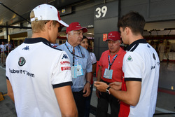 Marcus Ericsson, Sauber and Charles Leclerc, Sauber with Oscar Fangio, and Ruben Fangio,