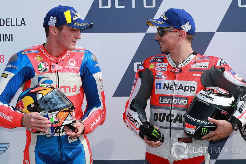 Pole sitter Jorge Lorenzo, Ducati Team, second place Jack Miller, Pramac Racing