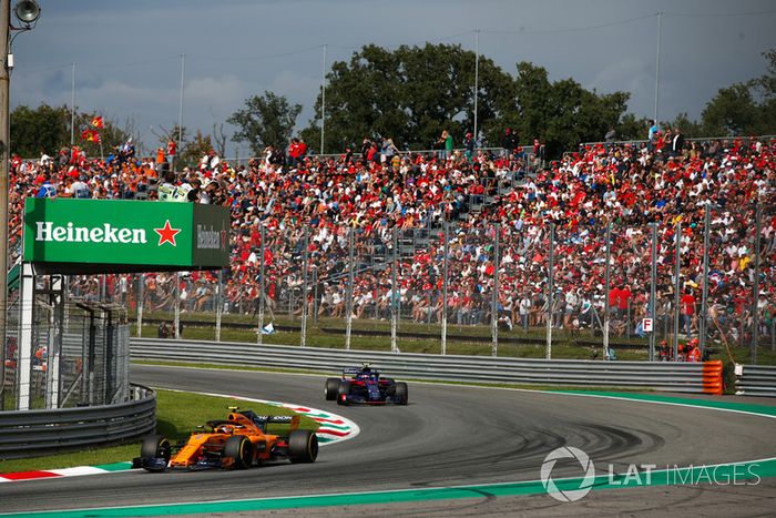 Stoffel Vandoorne, McLaren MCL33, Pierre Gasly, Toro Rosso STR13