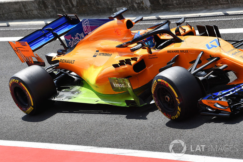 Lando Norris, McLaren MCL33 con parafina aerodinámica en pontón y piso