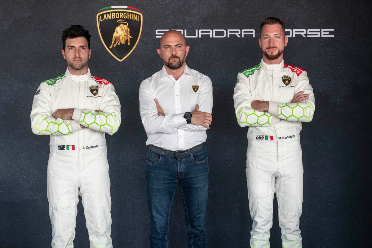 Andrea Caldarelli, Pilota Lamborghini Factory, Giorgio Sanna, Head of Lamborghini Motorsport, Mirko Bortolotti, Pilota Lamborghini Factory