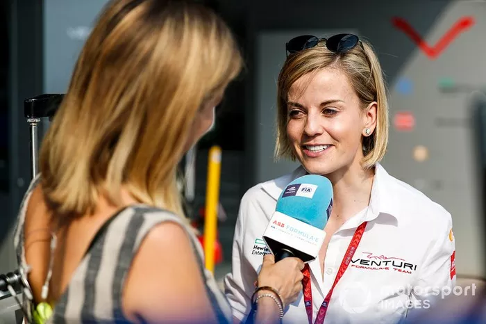 Susie Wolff, Team Principal, Venturi Formula E, talks to TV Presenter Nicki Shields