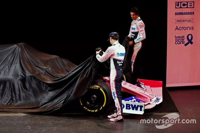 Sergio Perez, Racing Point, Lance Stroll, Racing Point, lors de la présentation de la livrée 