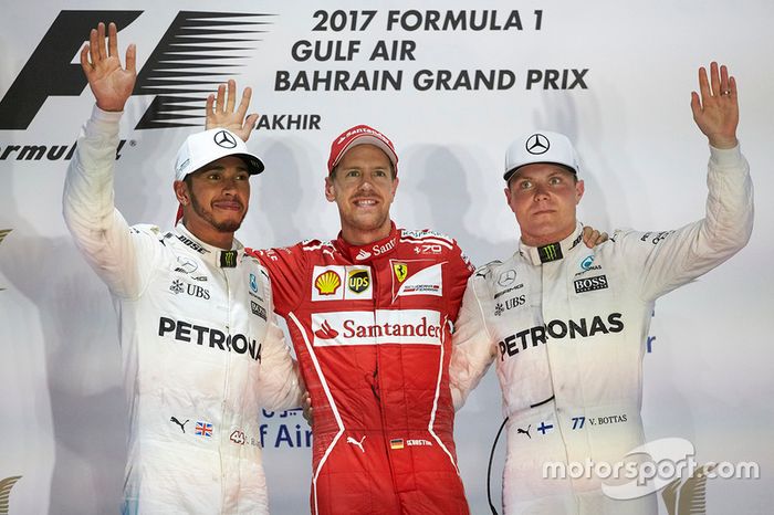 Podio: 1. Sebastian Vettel, 2. Lewis Hamilton, 3. Valtteri Bottas