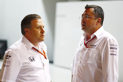 Zak Brown, Executive Director, McLaren Technology Group, Eric Boullier, Racing Director, McLaren
