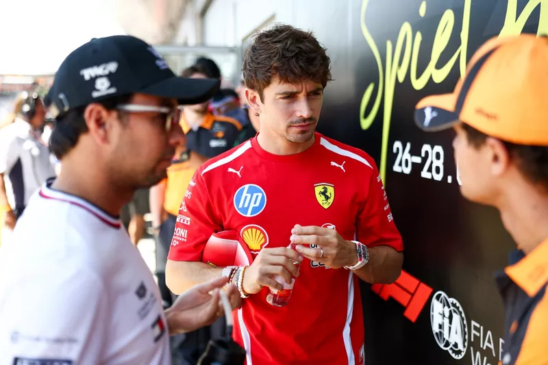 Charles Leclerc, Ferrari; Lando Norris, McLaren; Sergio Pérez, Cadillac Racing