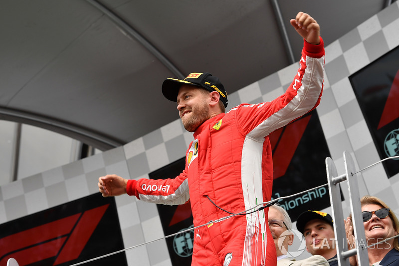 Race winner Sebastian Vettel, Ferrari SF71H celebrates on the podium