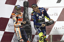 Second place Marc Marquez, Repsol Honda Team, third place Valentino Rossi, Yamaha Factory Racing