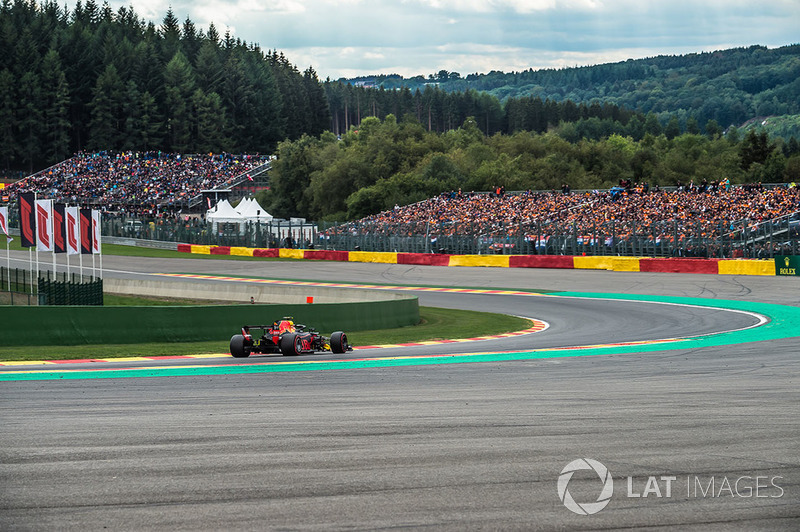 Max Verstappen, Red Bull Racing RB14 infront of fans
