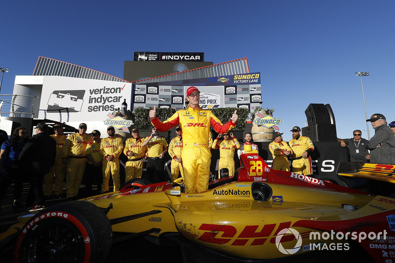 Ryan Hunter-Reay, Andretti Autosport Honda fête sa victoire sur la Victory Lane