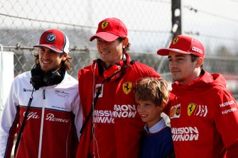 (L to R): Antonio Giovinazzi, Alfa Romeo Racing, John Elkann, FIAT Chairman with his son and Charles Leclerc, Ferrari
