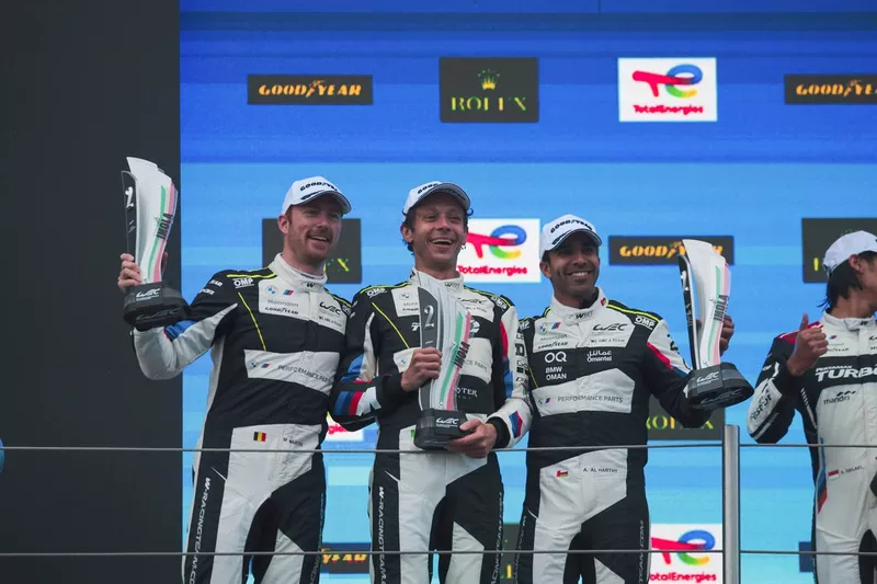 Podio GT: #46 Team WRT BMW M4 LMGT3: Ahmad Al Harthy, Valentino Rossi, Maxime Martin