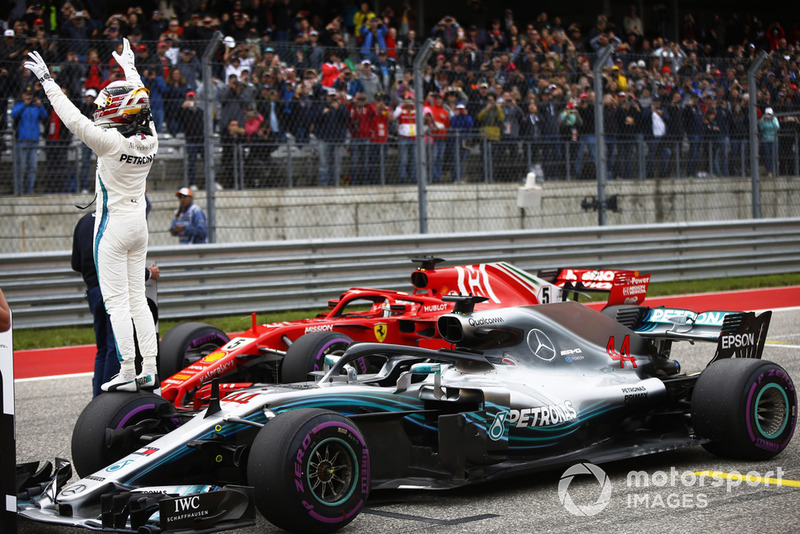 Lewis Hamilton, Mercedes AMG F1 W09 EQ Power+, celebrates after taking Pole Position