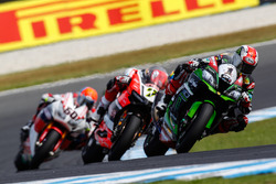 Jonathan Rea, Kawasaki Racing Team; Chaz Davies, Aruba.it Racing - Ducati Team und Michael van der M