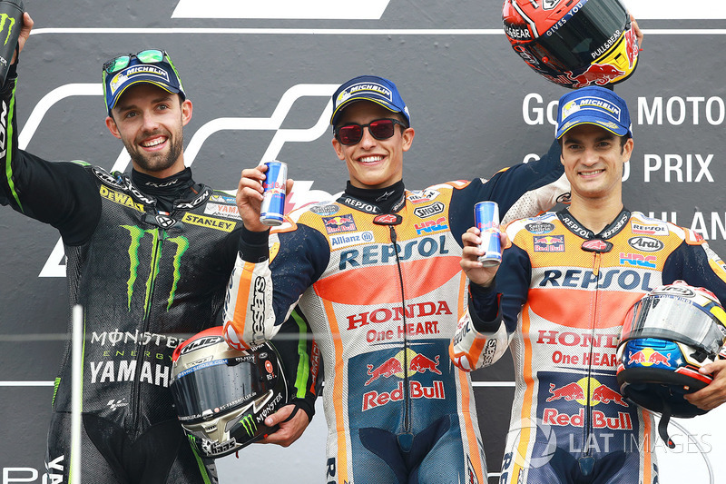 Podium: race winner Marc Marquez, Repsol Honda Team, second place Jonas Folger, Monster Yamaha Tech