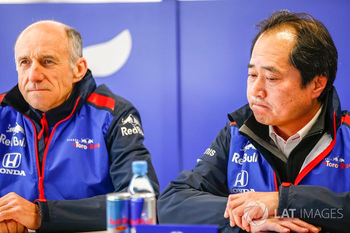 Franz Tost, Team Principal, Scuderia Toro Rosso, with Toyoharu Tanabe, F1 Technical Director, Honda