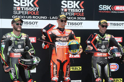 Polesitter Chaz Davies, Aruba.it Racing-Ducati SBK Team, second place Tom Sykes, Kawasaki Racing, third place Jonathan Rea, Kawasaki Racing