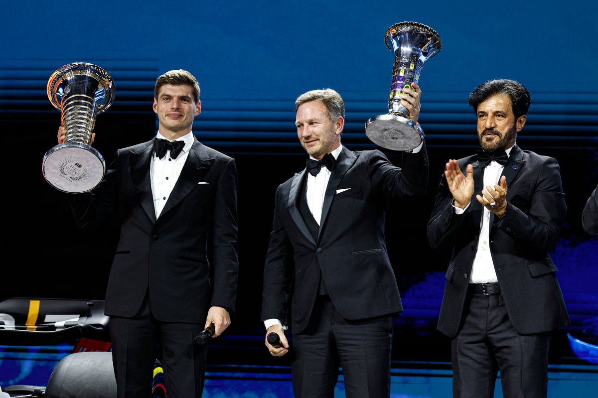 Max Verstappen, FIA Formula 1 Champion, Christian Horner, Team Principal, Red Bull Racing, Mohammed Ben Sulayem, FIA President