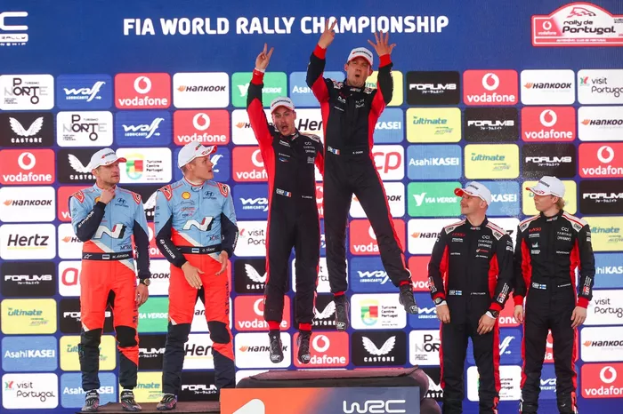 Podium: Winners Sébastien Ogier, Vincent Landais, Toyota Gazoo Racing WRT Toyota GR Yaris Rally1, second place Ott Tänak, Martin Järveoja, Hyundai World Rally Team Hyundai i20 N Rally1, third place Kalle Rovanperä, Jonne Halttunen, Toyota Gazoo Racing WRT