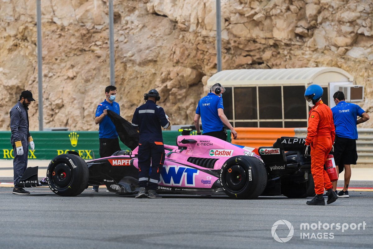 Ocon's Alpine stopped on track after topping the morning session times