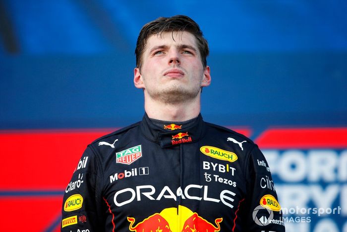 Podio: ganador Max Verstappen, Red Bull Racing