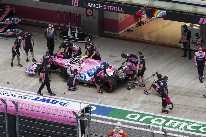 Lance Stroll, Racing Point RP20, en pits