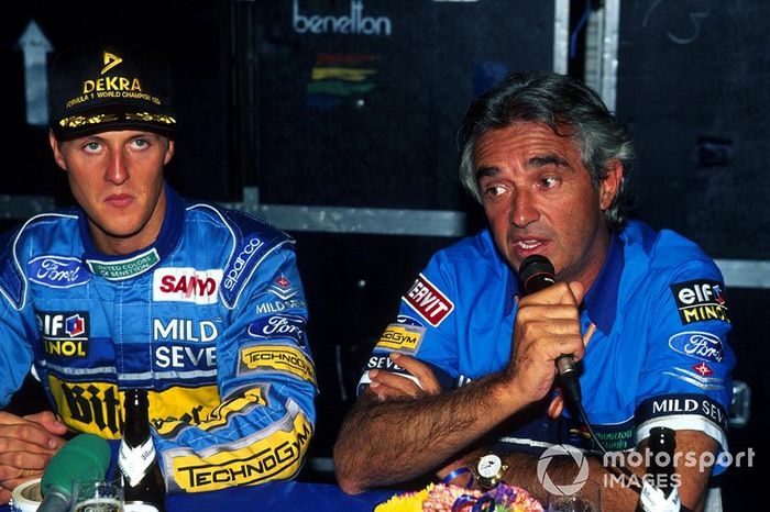 Michael Schumacher, Benetton y el director del equipo de Benetton, Flavio Briatore