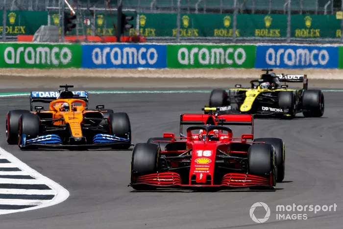 Charles Leclerc, Ferrari SF1000, Carlos Sainz Jr., McLaren MCL35, Daniel Ricciardo, Renault F1 Team R.S.20
